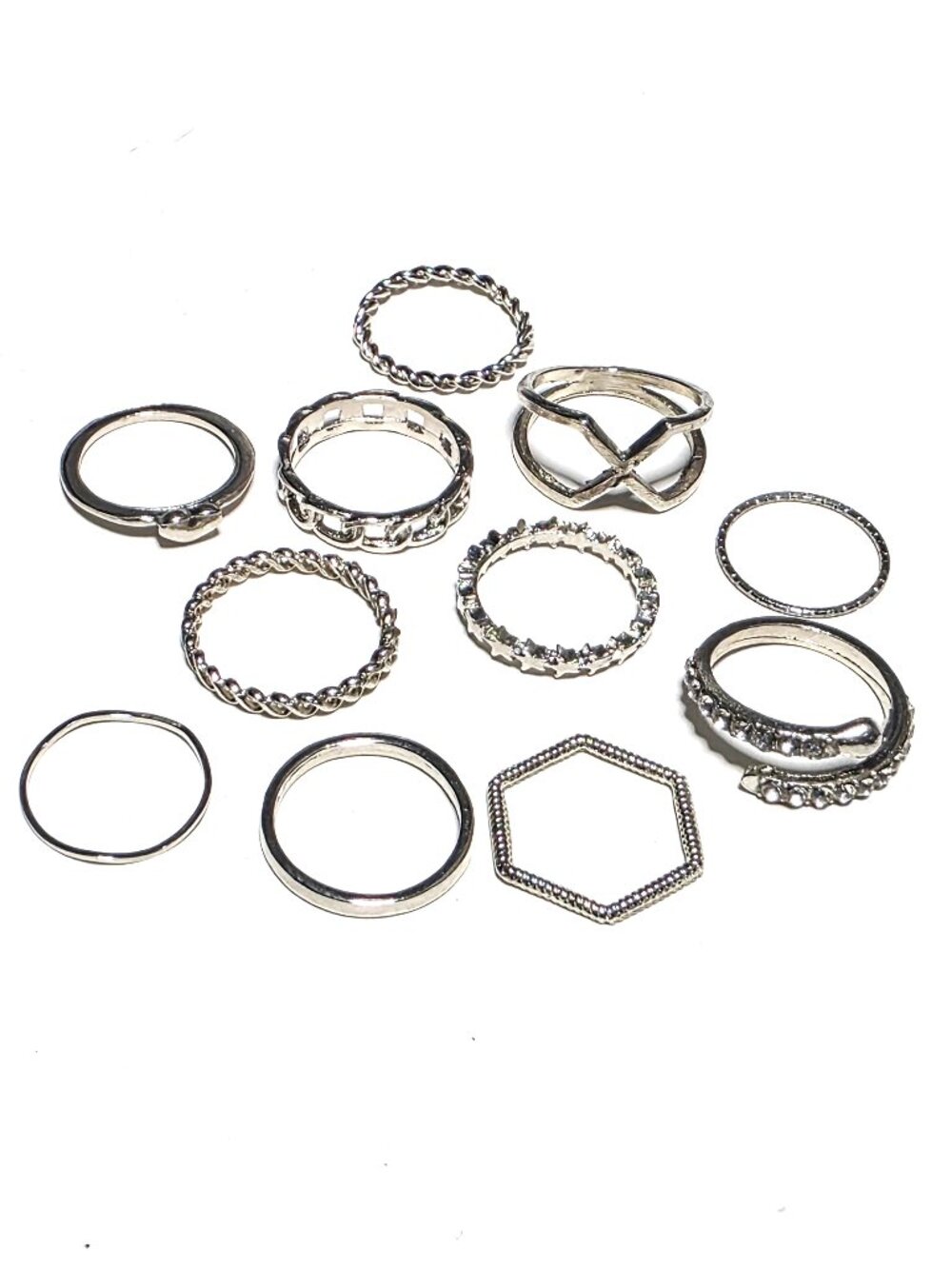 Silver-tone stacking ring bundle